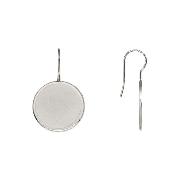 Ear wire, Almost Instant Jewelry®, stainless steel, 33mm fishhook with 20mm round glue-in setting, 21 gauge. Sold per pkg of 2 pairs. image number 0