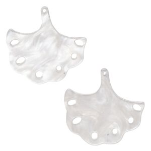 Charm, resin, white, 23x22mm ginkgo leaf with cutouts. Sold per pkg of 8.