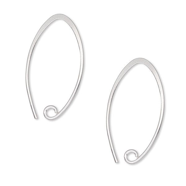 Ear wire, Hill Tribes, sterling silver, 26mm marquise with open loop, 20 gauge. Sold per pair. image number 0