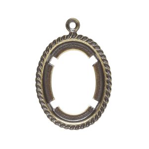 Drop, antique gold-plated brass, 24x19mm rope edge oval with 18x13mm oval setting. Sold per pkg of 10.