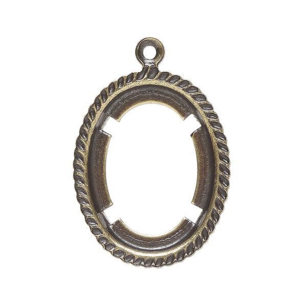 Drop, antique gold-plated brass, 24x19mm rope edge oval with 18x13mm oval setting. Sold per pkg of 10. image number 0