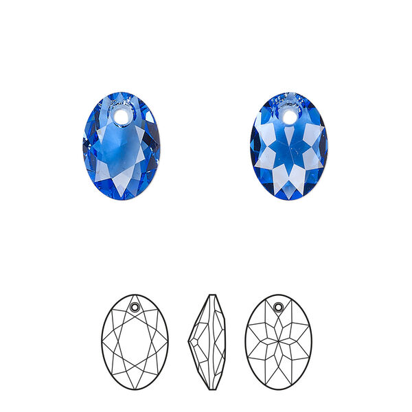 Drop 2pk sapphire, Crystal Passions® 11.5mm pendant elliptic cut 6438 image number 0