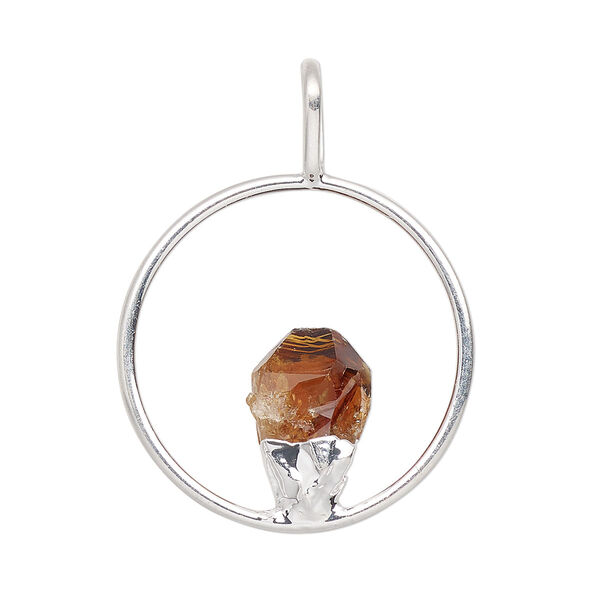 Pendant, Everyday Jewelry, silver-plated brass and citrine (heated), 34x25mm-36x27mm open round. Sold individually. image number 0