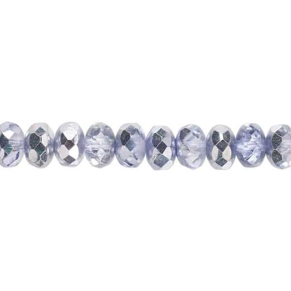 Bead, Czech fire-polished glass, metallic lilac, 7x5mm faceted rondelle. Sold per 15-1/2" to 16" strand. image number 0