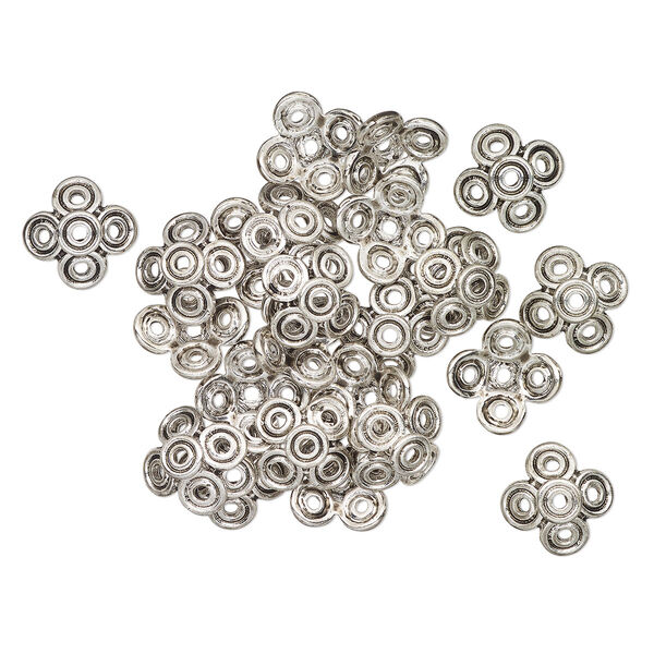 Bead cap, antique silver-finished brass, 16x6mm flower, fits 15-17mm beads. Sold per pkg of 24. image number 0