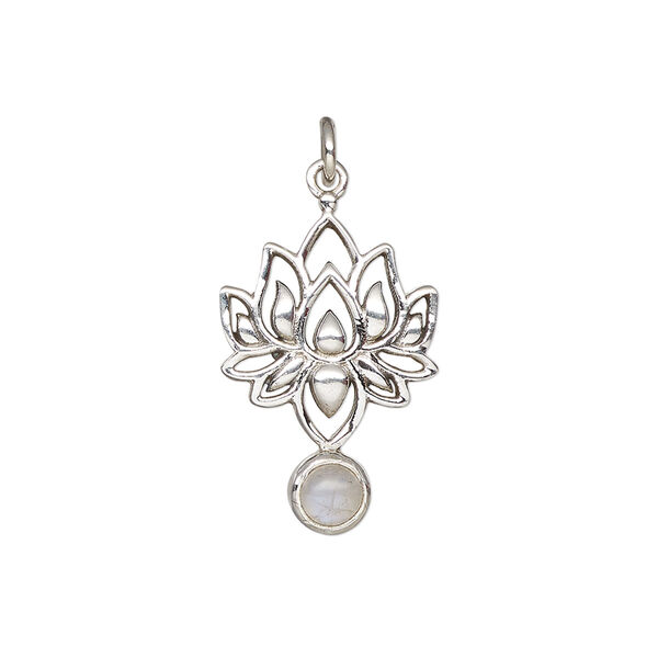 Rainbow moonstone / sterling silver 1pkg1, lotus drop natural antiqued 22.5x14.5mm image number 0