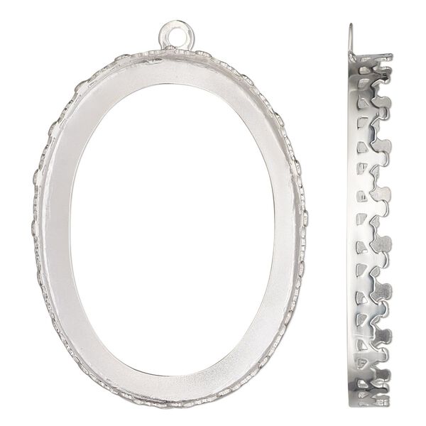 Drop, sterling silver, 41.5x32mm oval with decorative trim and open back with 40x30mm oval cabochon bezel setting. Sold individually. image number 0