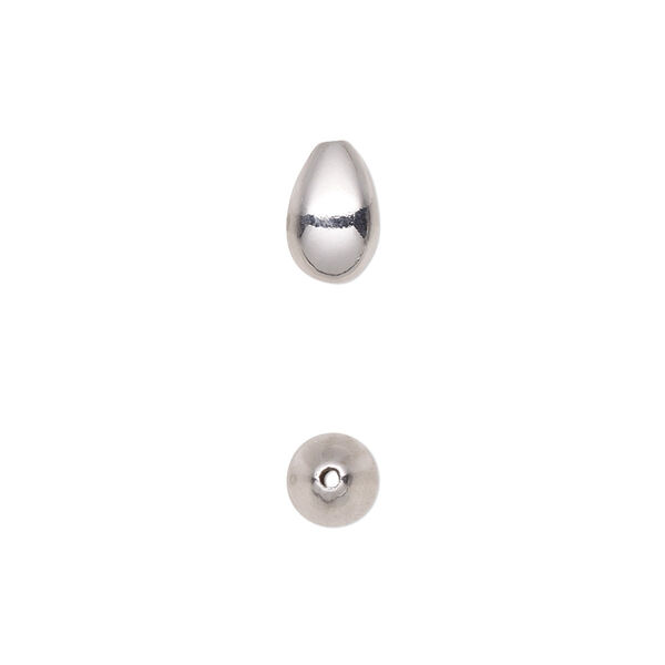 Bead, sterling silver, 9.5x6mm teardrop. Sold individually. image number 0