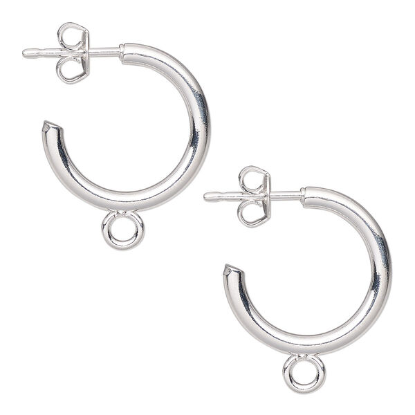 Earstud, silver-plated carbon steel and stainless steel, 17mm 3/4 hoop with closed loop. Sold per pkg of 50 pairs. image number 0