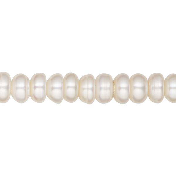 Pearl, cultured freshwater (bleached), white, 7-8mm button, C grade, Mohs hardness 2-1/2 to 4. Sold per 16-inch strand. image number 0