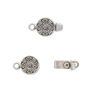 Clasp tab 1pkg1 sterling silver, 9mm round, antiqued 1-strand