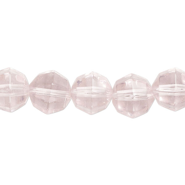 Bead, glass, transparent pink, 10mm checkerboard faceted round. Sold per 13-inch strand, approximately 30 beads. image number 0