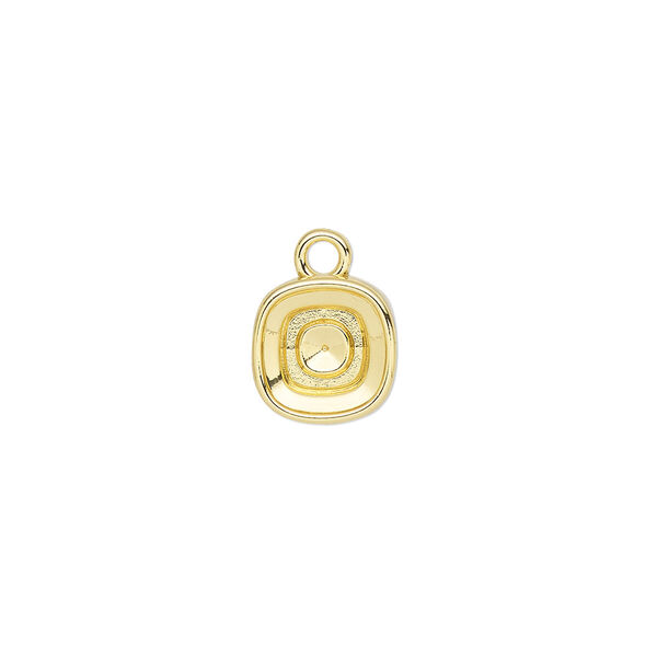 Drop, Almost Instant Jewelry®, gold-finished "pewter" (zinc-based alloy), 10mm square with 8mm faceted cushion setting. Sold per pkg of 2. image number 0