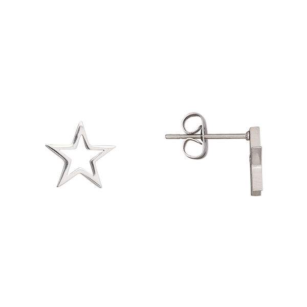 Earstud, Everyday Jewelry, stainless steel, 9.5mm open star. Sold per pair. image number 0