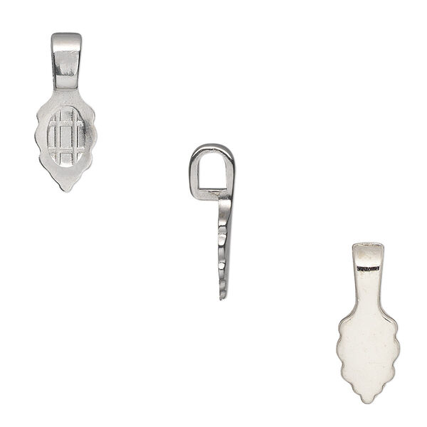 Bail, Aanraku®, glue-on, nickel-plated "pewter" (zinc-based alloy), 16x5.5mm with 9x5.5mm leaf flat base. Sold per pkg of 25. image number 0
