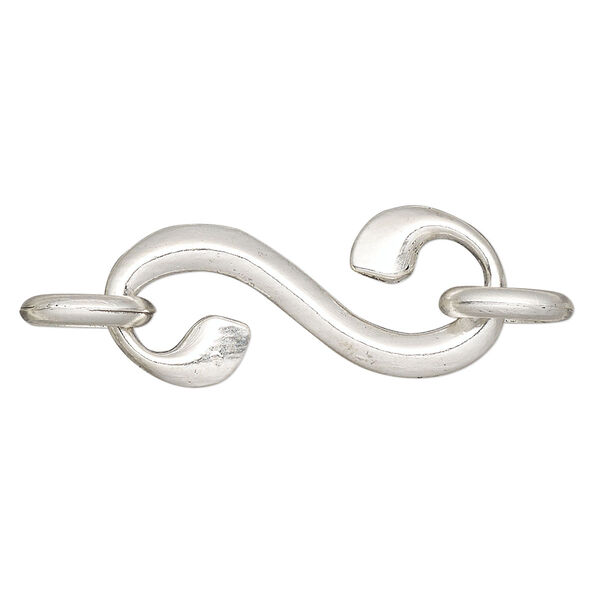 Clasp, S-hook, antique silver-plated "pewter" (zinc-based alloy), 34x15mm swirl with (2) 11.5mm rings. Sold per pkg of 10. image number 0