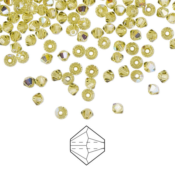 Bead 144pk acid yellow AB, Preciosa Czech crystal 3mm bicone image number 0