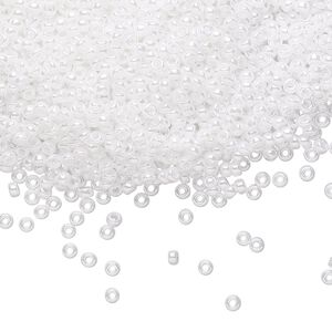 Seed bead, Miyuki, glass, pkg/25g, #11 rocaille, opaque luster white pearl, (RR-420).