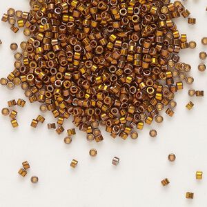 Seed bead, Delica®, glass, pkg/250g, #11 round, opaque 24Kt gold-plated iris dark yellow (DB-0505).