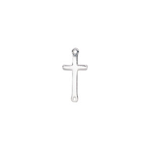 Link, sterling silver, 11x6mm single-sided cross. Sold per pkg of 2.