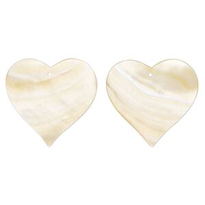 Focal, gold lip shell (natural), 32mm hand-cut top-drilled single-sided heart, Mohs hardness 3-1/2. Sold per pkg of 2.