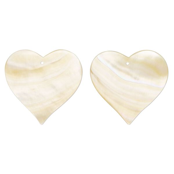 Focal, gold lip shell (natural), 32mm hand-cut top-drilled single-sided heart, Mohs hardness 3-1/2. Sold per pkg of 2. image number 0