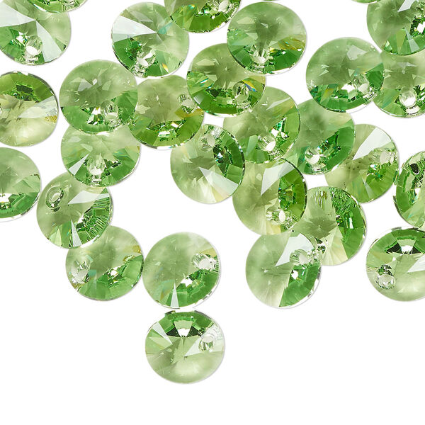Drop 12pk peridot, Crystal Passions® Regenerated 8mm pendant mini disk 6428 image number 1