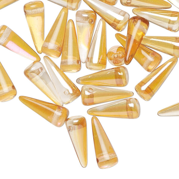 Bead 36pk semitransparent clear and amber yellow, Preciosa Czech pressed glass pressed 13x5mm top-drilled spike image number 0