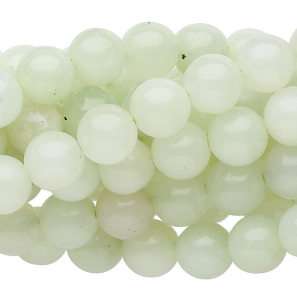 Bead, sea green new "jade" (serpentine) (natural), 8mm round, C grade, Mohs hardness 2-1/2 to 6. Sold per pkg of (10) 15-1/2" to 16" strands. image number 0