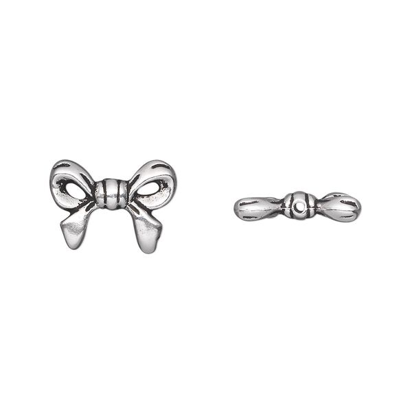 Bead, TierraCast®, antique silver-plated pewter (tin-based alloy), 14x10.5mm double-sided bow. Sold per pkg of 2. image number 0