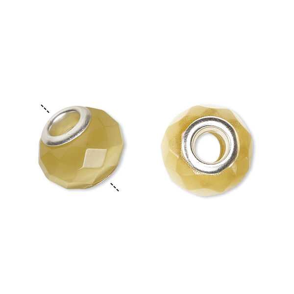Bead, Dione®, cat's eye glass (fiber optic glass) and silver-plated brass grommets, brown, 13x10mm-14x10mm faceted rondelle. Sold per pkg of 4. image number 0