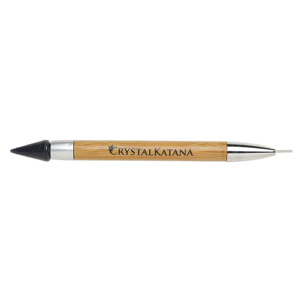 Embellishment positioner, Crystal Katana, bamboo wood / wax / chrome-finished steel, black, 6-1/2 x 1/2 inches with 9.5x1mm and 23x12mm tip. Sold individually. image number 0