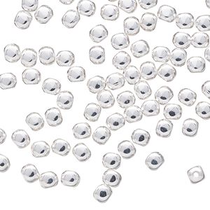 Bead, silver-plated brass, 4x3mm rounded rectangle. Sold per pkg of 100.