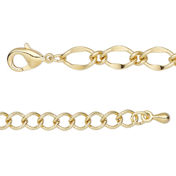 Chain, gold-finished brass and steel, 6mm long and short oval, 7-1/2 inches with 2-inch extender chain and lobster claw clasp. Sold individually. image number 0