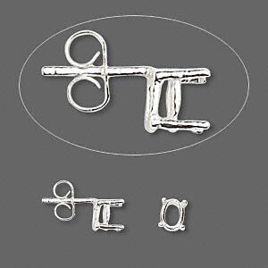 Earstud 1pkg2 Sure-Set™ sterling silver, 6x4mm oval pre-notched 4-prong basket-style setting / earnuts, 1 pair