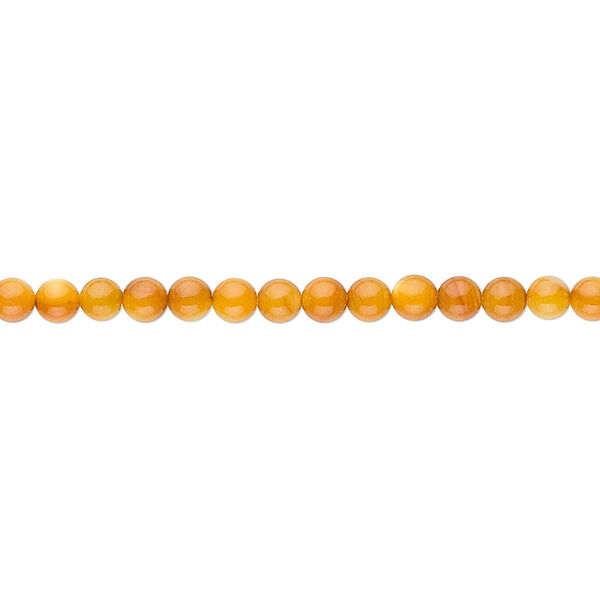 Bead, mother-of-pearl shell (dyed), light amber yellow, 3mm round. Sold per 15" to 16" strand. image number 0