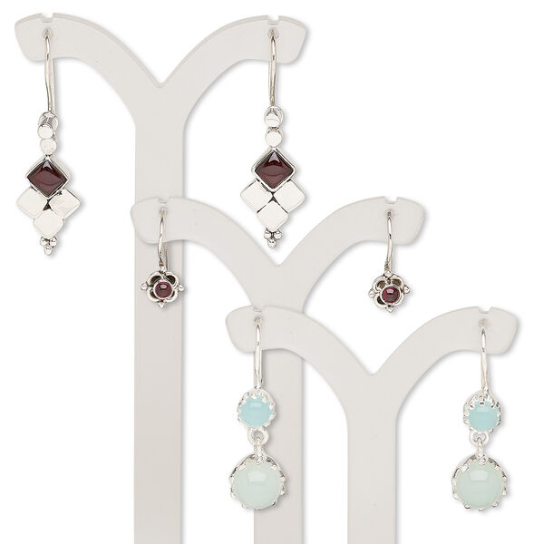 Earring mix, multi-gemstone (natural / dyed / heated) and sterling silver, mixed colors, 16-37mm mixed shape with fishhook ear wire. Sold per pkg of 3 pairs. image number 0
