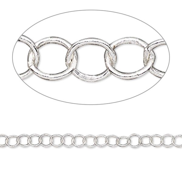 Chain, silver-plated brass, 3mm round cable. Sold per pkg of 5 feet. image number 0