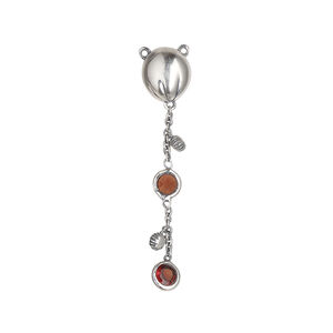 Connector 1pkg1, antiqued sterling silver and garnet, 7x6.5mm single-sided oval with 20mm chain / 4mm faceted stones / 2mm drops.