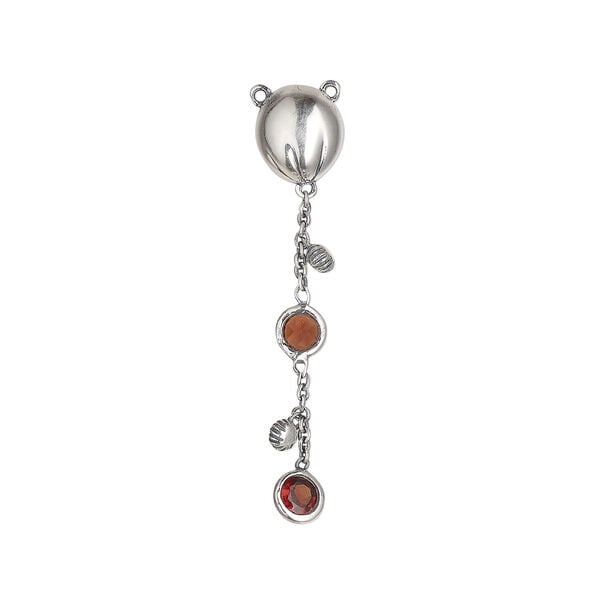 Connector 1pkg1, antiqued sterling silver and garnet, 7x6.5mm single-sided oval with 20mm chain / 4mm faceted stones / 2mm drops. image number 0