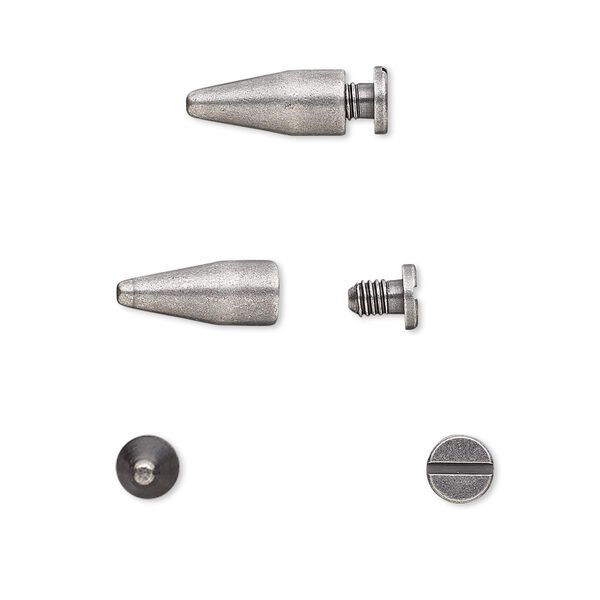 Rivet, twist-in, antique silver-plated brass, 13x5mm with 12x5mm spike and 3mm shank. Sold per pkg of (4) 2-piece sets. image number 0