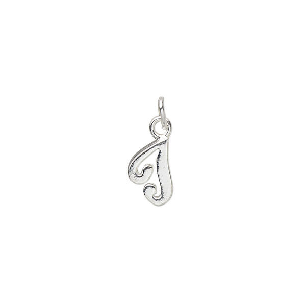Charm, sterling silver, 9x6mm Champagne cursive alphabet letter "T." Sold individually. image number 0