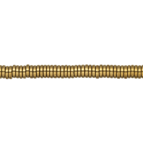 Bead, Hemalyke™ (man-made), antique gold, 4x1mm heishi. Sold per 8-inch strand, approximately 200 beads. image number 0