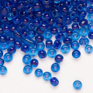 Seed bead, glass, pkg/50g, #6 round, translucent purple-lined blue.