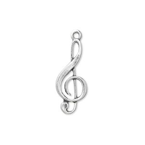 Charm, sterling silver, 22x9mm treble clef. Sold individually.