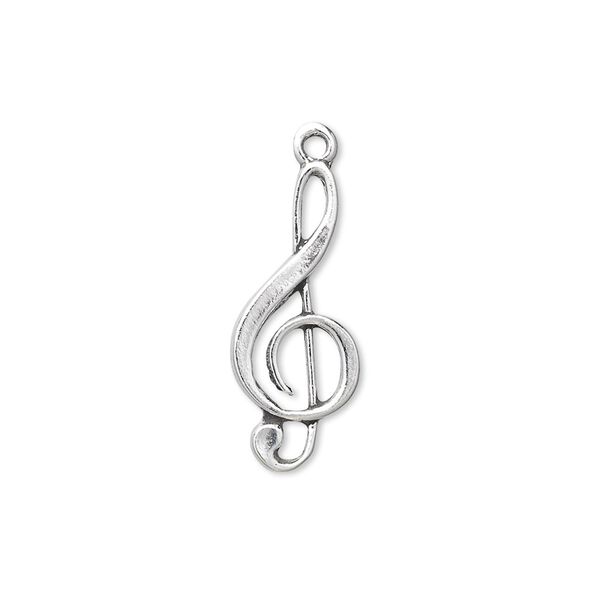 Charm, sterling silver, 22x9mm treble clef. Sold individually. image number 0