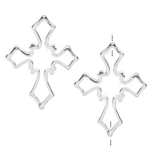 Bead frame, silver-finished "pewter" (zinc-based alloy), 42x32mm-45x35mm fancy cross, fits up to 7mm and 8mm beads. Sold per pkg of 2.