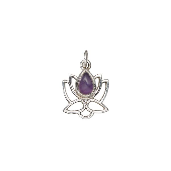 Amethyst / sterling silver 1pkg1, open lotus drop natural antiqued 12x12mm image number 0