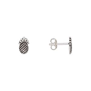Earstud, Create Compliments®, antiqued sterling silver, 8.5x5mm pineapple. Sold per pair.