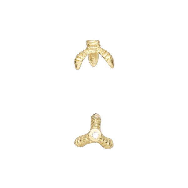 Bead cap, Amoracast®, satin-finished "vermeil" (gold-finished sterling silver), 9x8mm dragon claw, fits 8mm bead. Sold individually. image number 0